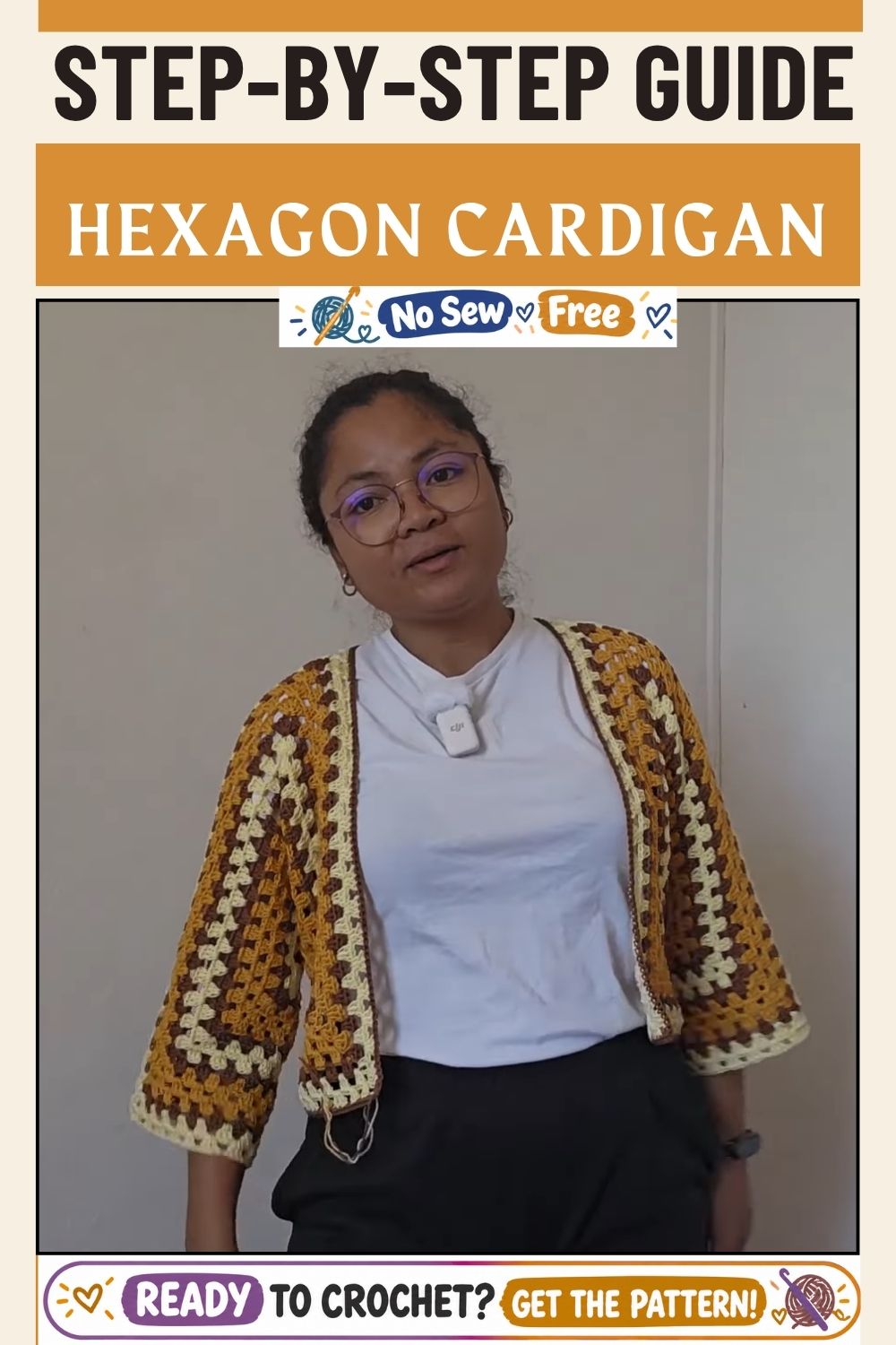 Crochet Hexagon Cardigan in Mustard and Brown