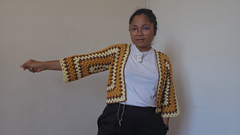 Crochet Hexagon Cardigan in Mustard and Brown