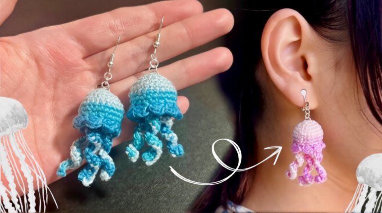 Crochet Jellyfish Earrings Pattern With Curly Tentacles