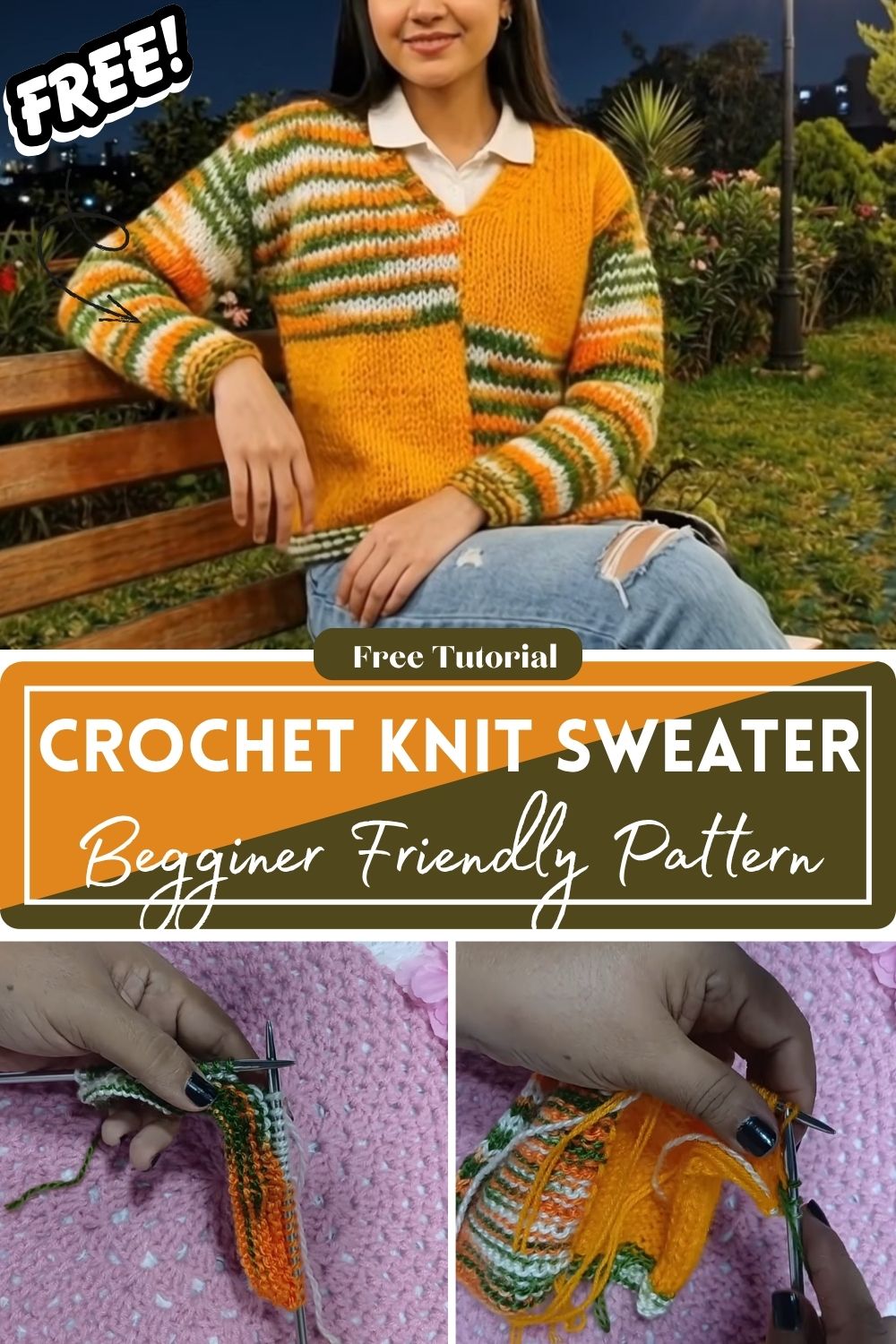 Easy Crochet Knit Sweater Pattern Aurora for Beginners