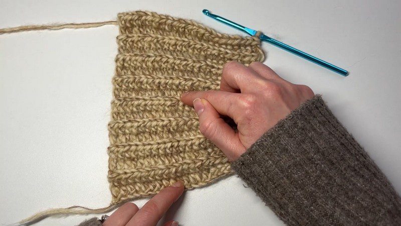 Ribbed rows worked in a flat rectangle.