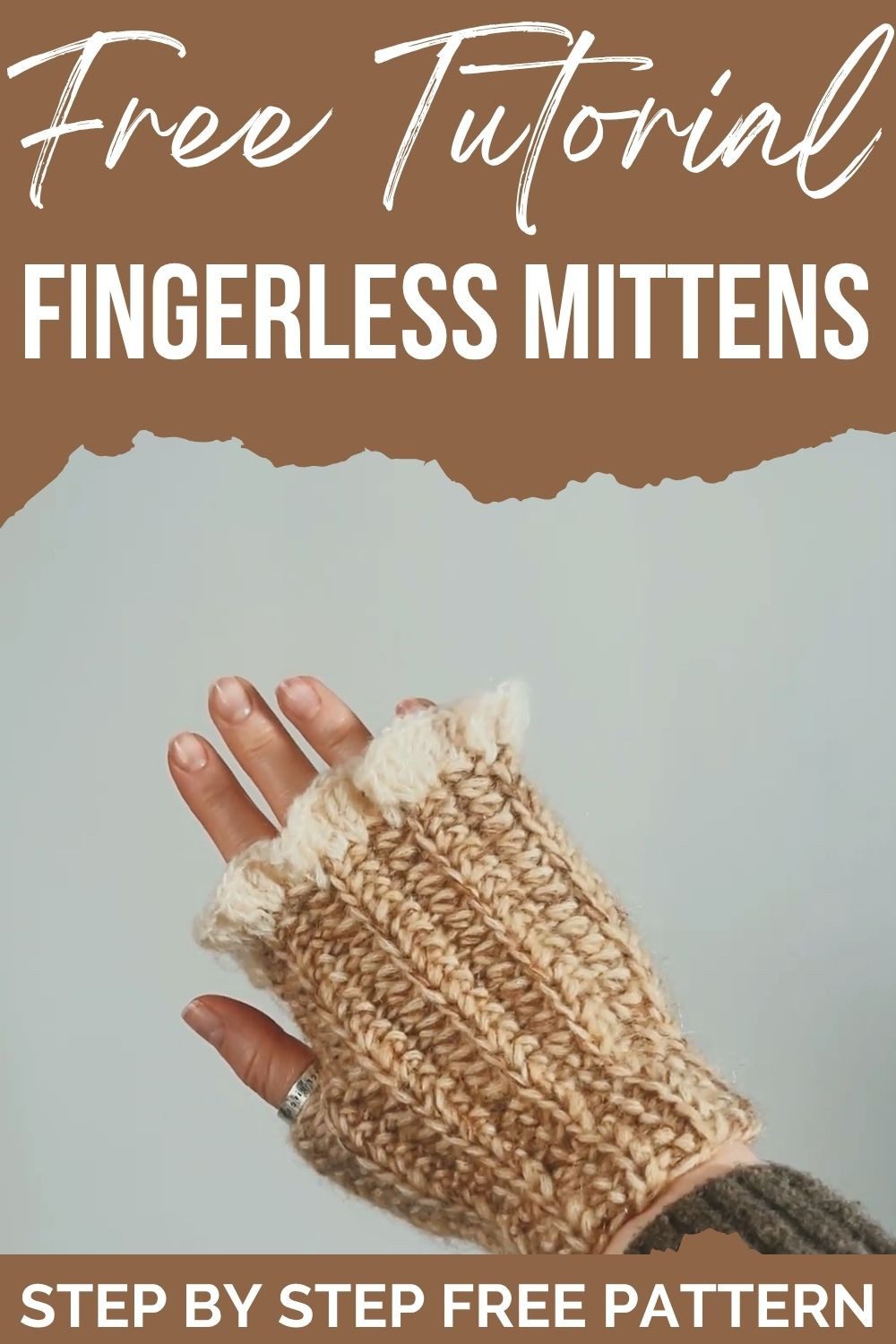 Finished ruffled crochet fingerless mittens pattern with ribbed cuff and ruffle