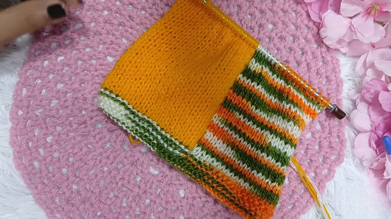 Yellow square joined to the striped panel.